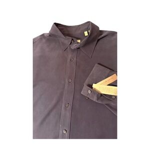 NWT Donna Karan Signature Mens Silk Shirt XL Bittersweet Brown Long Sleeve 90s